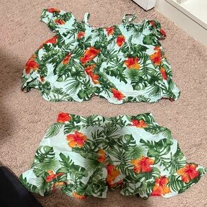 Art Class Green and Red Floral Kids Matching Set 💚💜